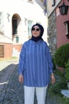 GÖMLEKKol Bağcık Detaylı Çizgili İndigo Gömlek