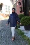 GÖMLEKKol Bağcık Detaylı Çizgili Lacivert Gömlek