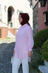 GÖMLEKKol Bağcık Detaylı Çizgili Pembe Gömlek