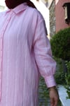 GÖMLEKKol Bağcık Detaylı Çizgili Pembe Gömlek