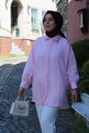 GÖMLEKKol Bağcık Detaylı Çizgili Pembe Gömlek