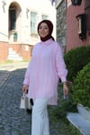 GÖMLEKKol Bağcık Detaylı Çizgili Pembe Gömlek