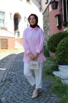GÖMLEKKol Bağcık Detaylı Çizgili Pembe Gömlek
