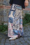 PantolonEtnik Desenli Saten Mavi Pantolon