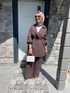 TAKIMİpek Kupra Çeketli Kahverengi Takım