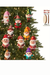 10'lu Ahşap Noel Cüce Süs Seti | 2D Düz Baskı Renkli Asma Dekorları / Ev & Parti & Hediye Etiketi