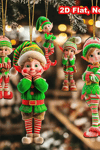 12'li Ahşap Elf Noel Ağacı Süs Seti | 2D Düz Baskı Renkli Asma Dekorları / Ev & Parti Dekoru
