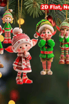 12'li Ahşap Elf Noel Ağacı Süs Seti | 2D Düz Baskı Renkli Asma Dekorları / Ev & Parti Dekoru