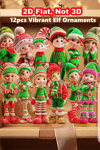 12'li Ahşap Elf Noel Ağacı Süs Seti | 2D Düz Baskı Renkli Asma Dekorları / Ev & Parti Dekoru