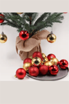 24 Adet 3 cm Kırmızı & Altın Noel Ağacı Süs Topu Seti | Mini Plastik Yılbaşı Dekor Topları
