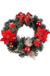 30 cm Kırmızı Altın Noel Kapı Çelengi | Çam Kozalı ve Poinsettia Çiçekli Şömine & Duvar Dekoru