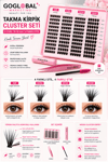 4 Farklı Stil Cluster Takma Kirpik Seti D Curl 9-16 mm Mix AIR AURA NOVA MUSE Bond & Seal Cımbız Fırça