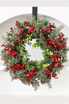 45 cm (17.71 inç) Festive Yapay Noel Çelengi – Çam Yaprakları ve Kırmızı Meyveler | Klasik Duvar & Kapı Süsü | Elektrik Gerektirmez | Ev ve Parti Dekoru için İdeal