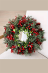 45 cm (17.71 inç) Festive Yapay Noel Çelengi – Çam Yaprakları ve Kırmızı Meyveler | Klasik Duvar & Kapı Süsü | Elektrik Gerektirmez | Ev ve Parti Dekoru için İdeal