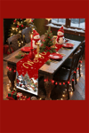 Ekstra Uzun Noel Masa Örtüsü | Bordo / Altın / Yeşil / Gri / Kahverengi Seçenekli Polyester Yılbaşı Sofra Dekoru (1 Adet)