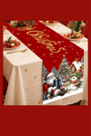Ekstra Uzun Noel Masa Örtüsü | Bordo / Altın / Yeşil / Gri / Kahverengi Seçenekli Polyester Yılbaşı Sofra Dekoru (1 Adet)