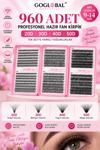 GOGLOBAL 960 Adet Hazır Fan Takma Kirpik Seti 20D 30D 40D 50D Mix 9-14 mm Bond Seal Cımbız Fırça