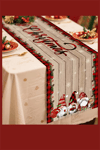 Noel Masa Örtüsü 35x180 cm | Kırmızı Yeşil Cüce ve Kar Taneli Desen | Dayanıklı Polyester Yılbaşı Masa Dekoru