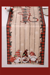 Noel Masa Örtüsü 35x180 cm | Kırmızı Yeşil Cüce ve Kar Taneli Desen | Dayanıklı Polyester Yılbaşı Masa Dekoru