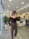 BLUZModa MTOMZDKLTBLZKHVRNG1000Omuz Dekolte Bluz Kahverengi