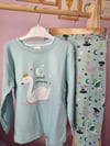  Mavi Kuğu Desenli Pijama Takımı 