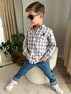  Siyah Çizgili Gömlekli Kot Takım
