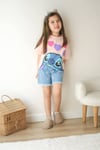 Stitch Detaylı Kız Çocuk Kot Şort Takım