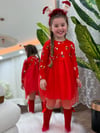 TÜTÜLÜ KIRMIZI ETEKLİ YILBAŞI  ELBİSESİ