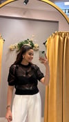 DLVN ÇİÇEK DETAYLI SİYAH CROP