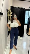 DÜĞME DETAYLI LACİ KETEN PANTOLON