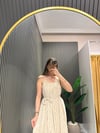 KAHVE BEJ PUANTİYELİ ELBİSE