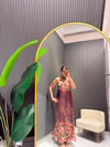 KAHVE ÇİÇEK DESENLİ ELBİSE 