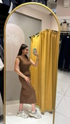 KAHVE DİKİŞ DETAYLI ELBİSE 