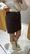 KAHVE İŞLEMELİ KOT ETEK