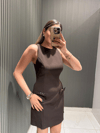 KAHVE KURDELE DETAYLI ELBİSE