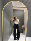 KEMERLİ SİYAH SATEN PANTOLON 