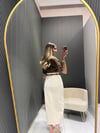 KEMERLİ YIRTMAÇLI KOT ETEK 