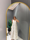 KETEN LACİVERT DESENLİ ELBİSE 