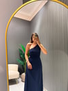 LACİVERT TEK OMUZ ELBİSE 