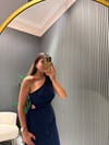 LACİVERT TEK OMUZ ELBİSE 