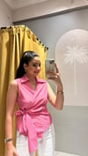 PEMBE ÇİZGİLİ KOLSUZ GÖMLEK