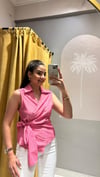 PEMBE ÇİZGİLİ KOLSUZ GÖMLEK