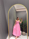 PEMBE STRAPLEZ ELBİSE