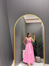 PEMBE STRAPLEZ ELBİSE
