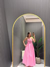 PEMBE STRAPLEZ ELBİSE