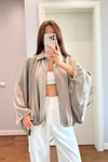 AÇIK YEŞİL SATEN BOMBER CEKET