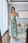 ANANAS DESENLİ STRAPLEZ ELBİSE
