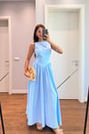 BEL DETAYLI TASARIM ELBİSE-BEBE MAVİSİ