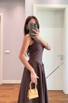 BEL DETAYLI TASARIM ELBİSE-KAHVE