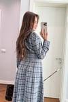 BELDEN OTURTMALI EKOSE ELBİSE-LACİVERT